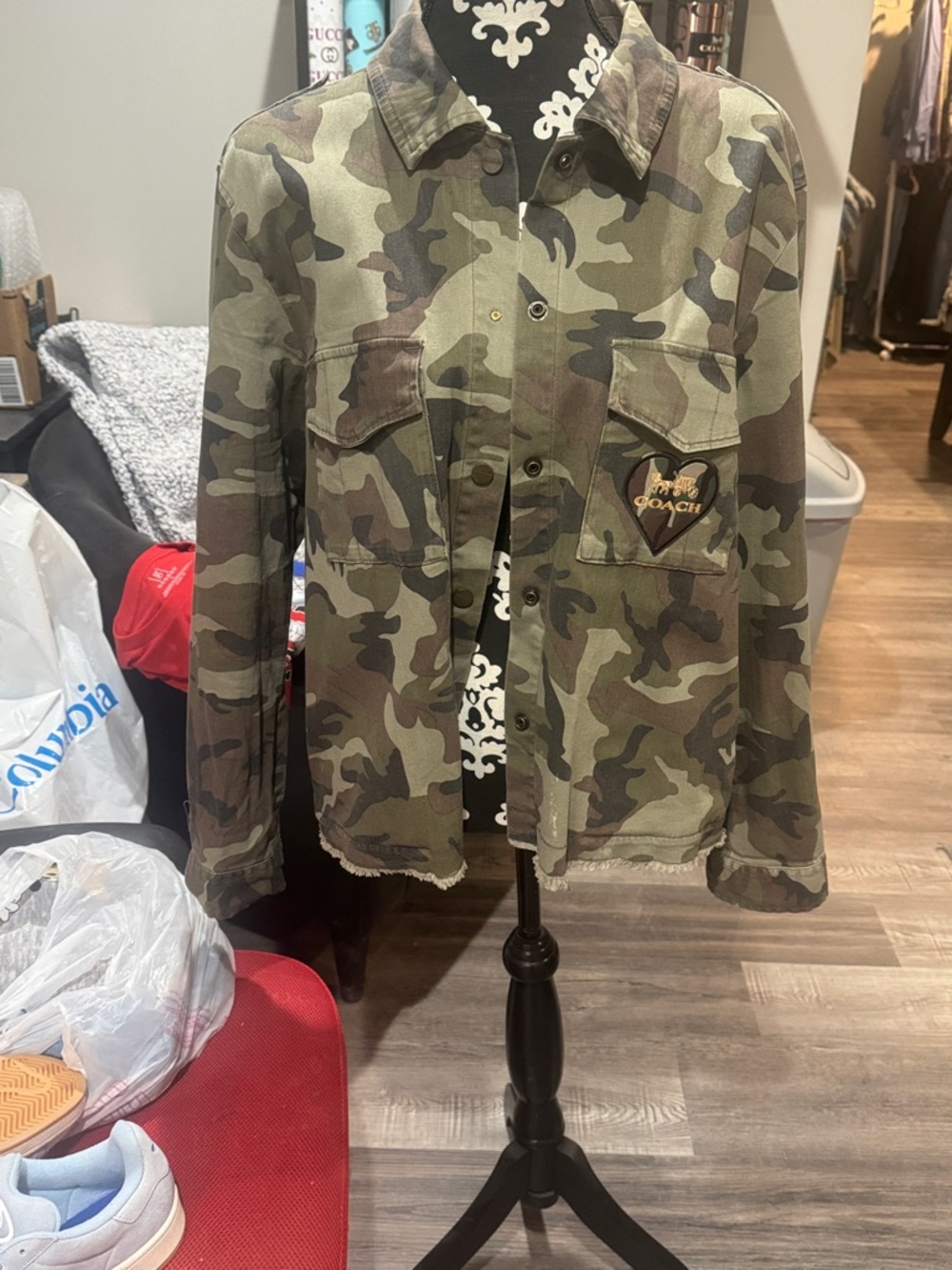 Womens Camo Graphic Long Sleeve jacket with Betty boop- Olive Green - Picture 3 of 3
